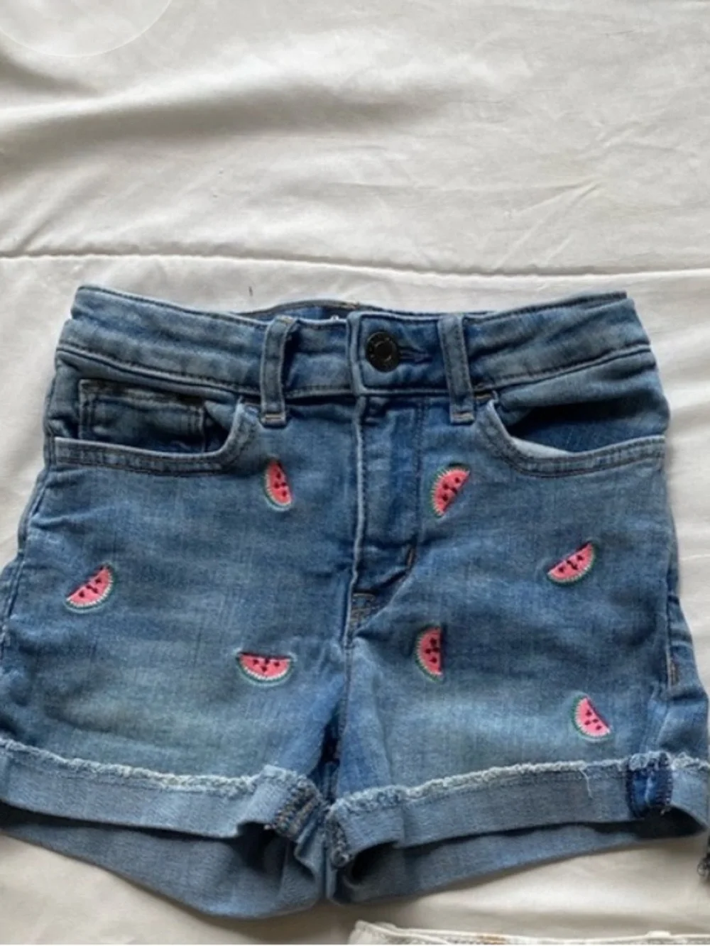 GAP Blue Denim Shorts with Pink Watermelon Embroidery